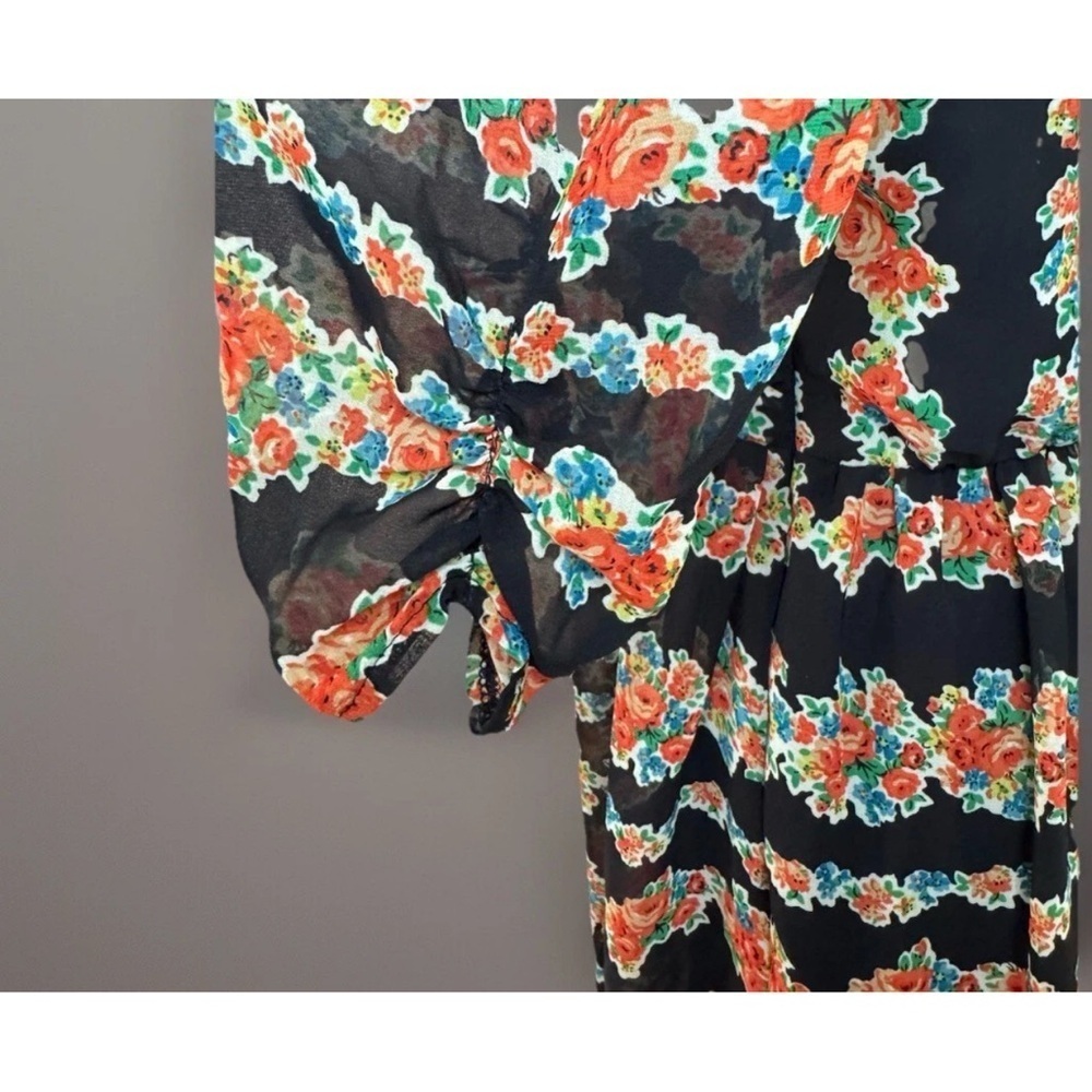 ASOS Maternity Dress Sz 6 Black Dark Floral Sheer Peasant Fairy Romantic UK 10 - Picture 4 of 6